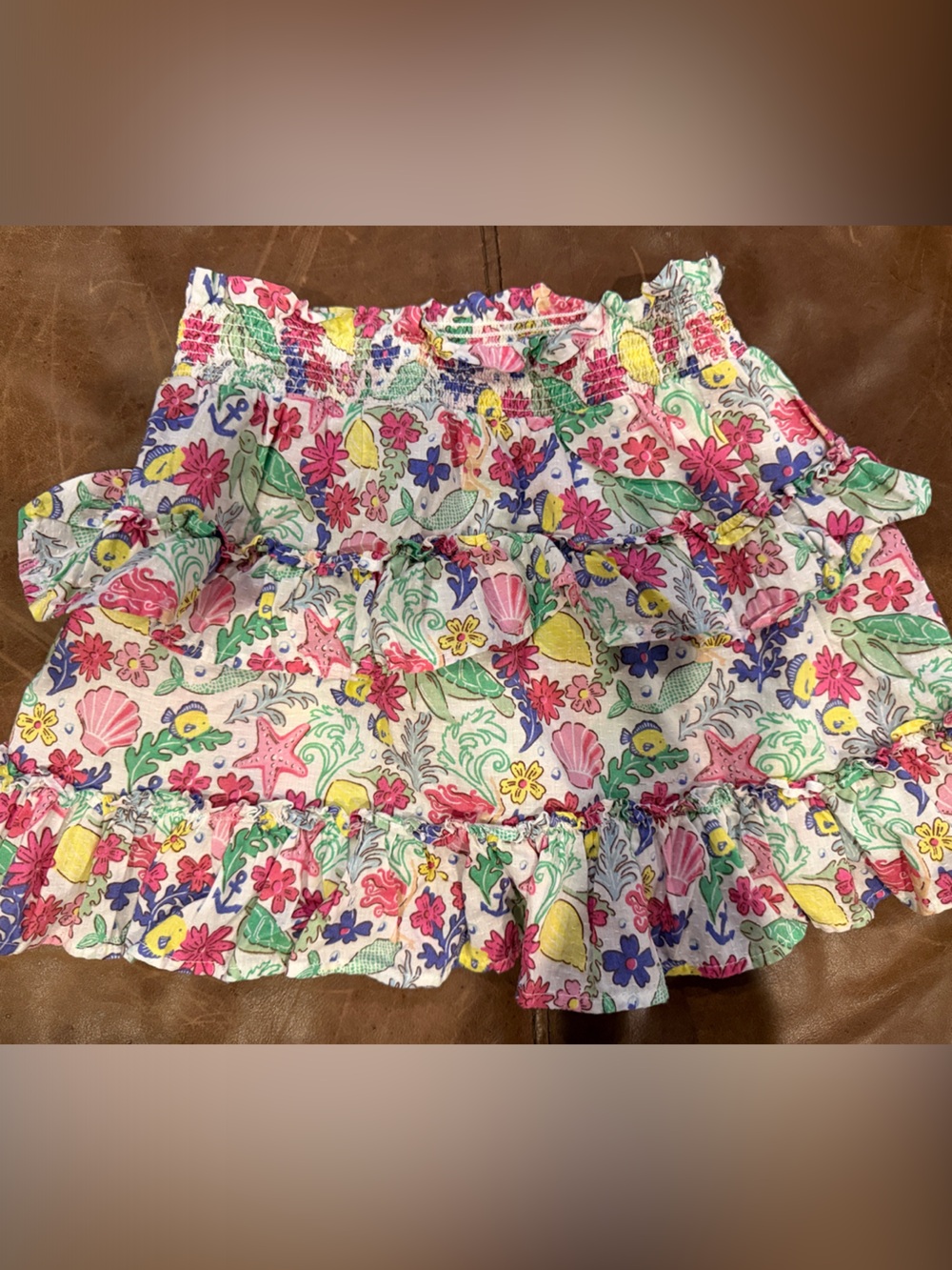 Mini Boden Floral & Seashell Smocked Skirt - Multicolor